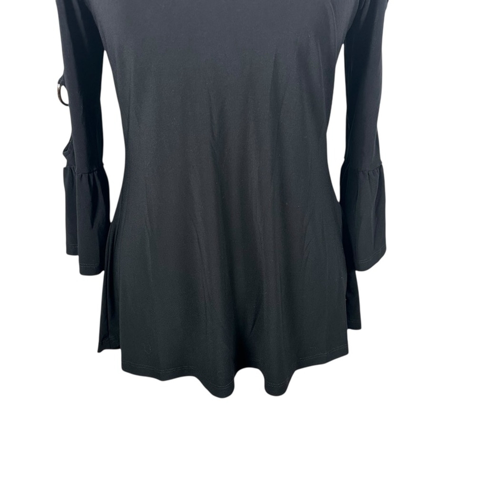 Joseph Ribkoff Black Tunic Top Silver Accent Slit Sleeves Jersey knit Size 10 - Picture 8 of 9